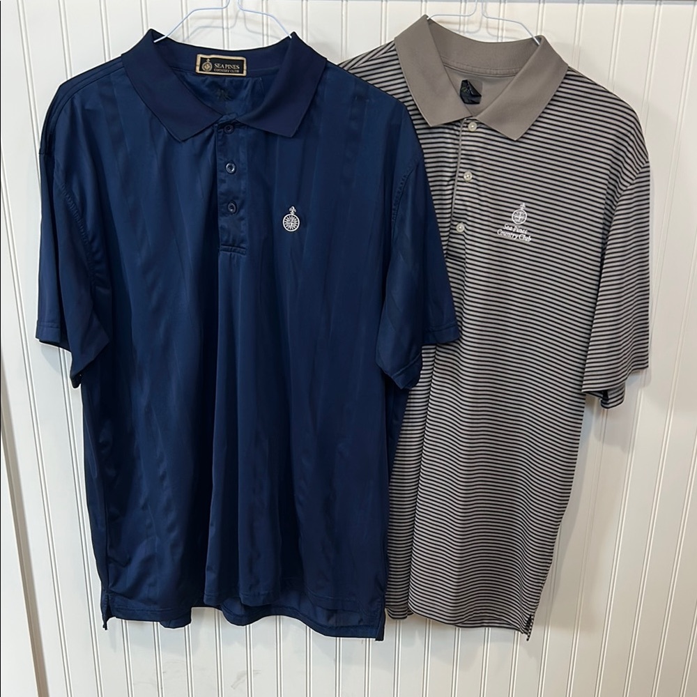 Polo Shirts stripe XXL Polo Shirts Country Club Navy and Tan excellent condition